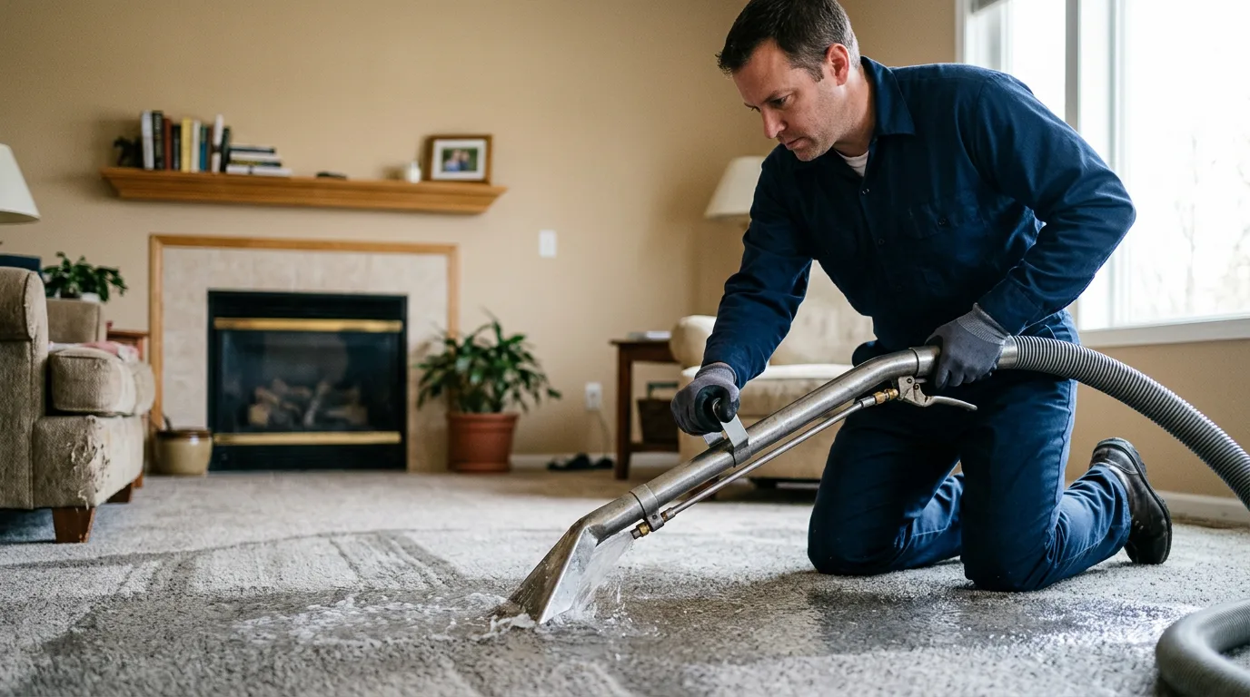 Water damage restoration technician working near Justin, TX